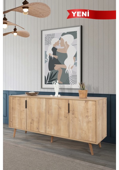 4814 Sırma 180 Cm Ahşap Ayaklı , Metal Kulplu Konsol , Safir , Oturma Odası , Salon Safir