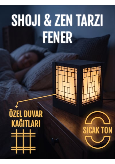 Serie Lumina Shoji Masa Ve Gece Lambası - Full Klasik Zen Kafes 4 Duvar Japon Feneri Sıcak Led Ambiyans Işığı Siyah