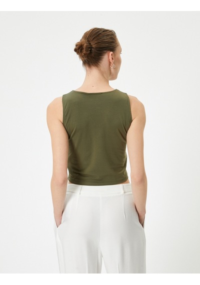 Koton Crop Atlet Basic Bisiklet Yaka Pamuklu Standart Kesim Haki 4sak10102ek Haki