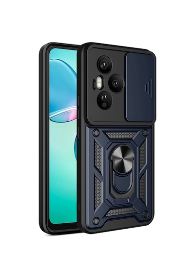 Nourthkiingdom Honor 400 Pro Kılıf Magnetik Standlı Kamera Korumalı Zore Sürgülü Vega Kapak - Mavi Mavi