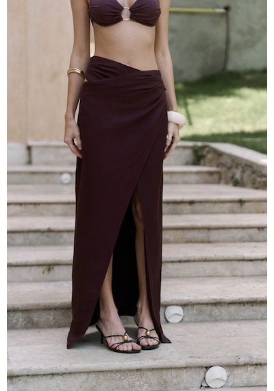 Mai Collection Mai Studios Co. Fabriyonto Asimetrik Bordo Uzun Etek Bordo