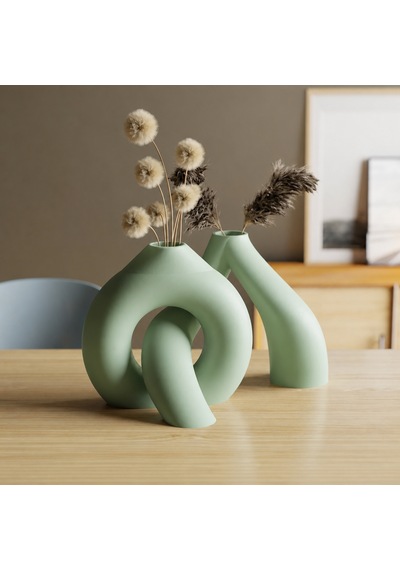 3d Baskı Interlocking Vazo - İç İçe Geçen Dekoratif Vazo-mint Çok Renkli