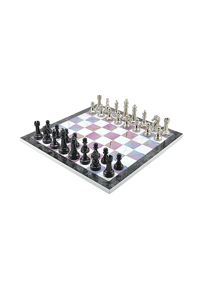 Gifthome Premium Black Metal Klasik Satranç Takımı Ve Bahar Desenli Mdf Satranç Tahtası 37x37 Cm.