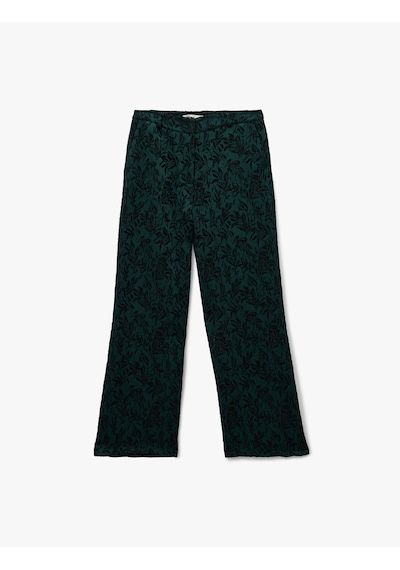Koton Koton X Melis Ağazat - Straight Fit Cepli Floral Desenli Pantolon Yeşil 6wak40077ew Zeytin Yeşili