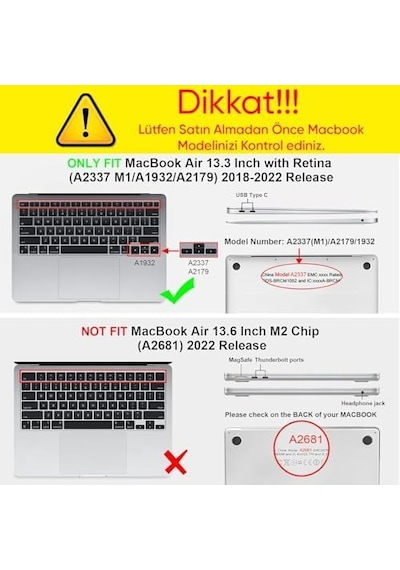 Macbook Air 13.3 İnç M1 İle Uyumlu Polikarbonat Sert Koruyucu Çizilme Ve Darbe Önleyici Kılıf A2337 A2179 A1932 Siyah Şeffaf, 13.3 İnç 2018-2022 Arası M1 İşlemci