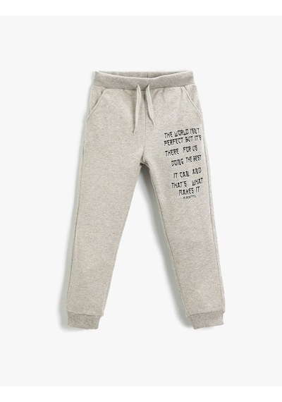 Koton Slogan Baskılı Jogger Eşofman Altı Beli Bağcıklı Cepli Gri 2skb40117tk