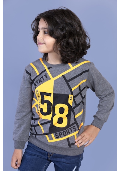 Toontoy Kids Toontoy Erkek Çocuk Baskılı Sweatshirt Gri Melanj