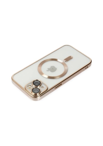 Apple iPhone Uyumlu  14 Plus İçin Kılıf Kamera Lens Korumalı M-safe Destekleyen Şeffaf Silikon Kross Kapak Gold