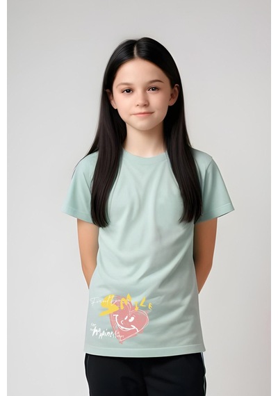 Panios Kids Smile Baskılı Kız Çocuk Tişört Ve Eşofman Alt-üst Takım Mint Yeşili