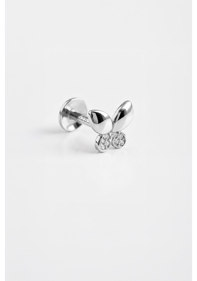 Minik Kelebek 18 Ayar Beyaz Altın Kaplama Gümüş Flat-lobe Piercing