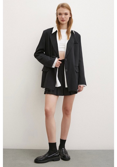 Never More Cep Kapaklı Kesik Detaylı Blazer Ceket Siyah Siyah