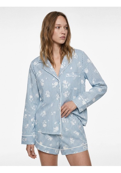 Koton Pamuklu Cep Detaylı Uzun Kollu Çiçek Desenli Çizgili Pijama Üstü Mavi Çizgili 6slk50027mw Koton Pamuklu Cep Detaylı Uzun Kollu Çiçek Desenli Çizgili Pijama Üstü Mavi Çizgili 6slk50027mw
