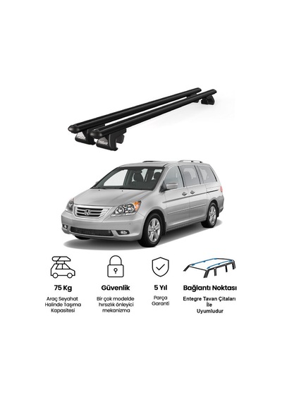 Venüs Honda Odyssey 2003-2008 Uyumlu Siyah Ara Atkı Port Bagaj Tavan Barı