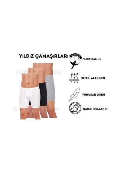 Yıldız Çamaşır 05,140,141 Erkek Süprem Paçalı Karışık Renkli Boxer 3 Adet Çok Renkli