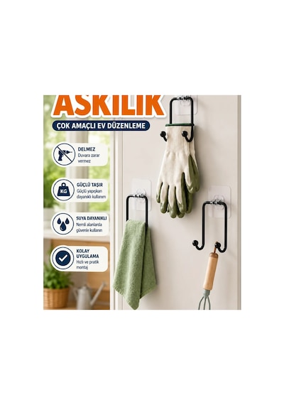 3 Lü Yapışkanlı Çok Amaçlı Askı Seti Renkli