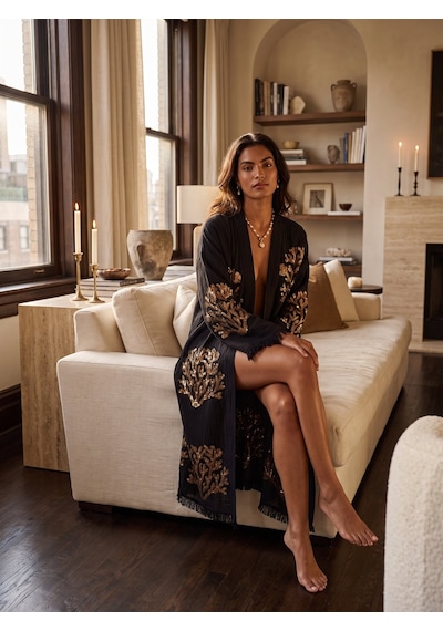 Brandsmiths Black Ethereal Coral Kimono Sarı