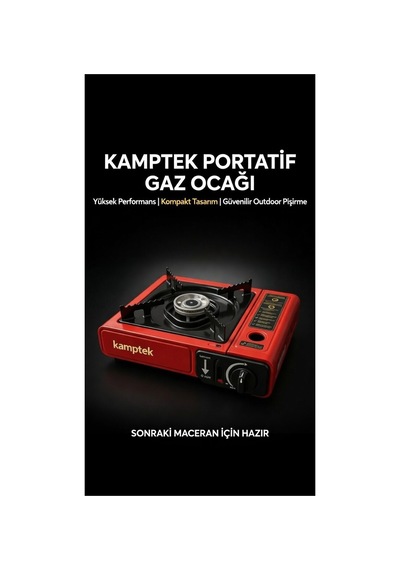 Kamptek Profesyonel Portatif Kamp Ocağı Kırmızı Stop Emniyet + Çakmak Ateşleme + Hediyeli Çanta Kırmızı