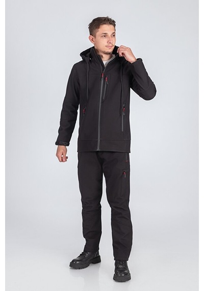Vatan Tekstil Suya Dayanıklı Slim Fit Softshell Kapüşonlu Erkek Mont Siyah