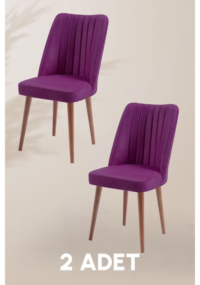 Polo Sandalye - Jerika Mor - Ahşap Ceviz Ayak 2 Adet - Salon Sandalyesi / Mutfak Sandalyesi Mor