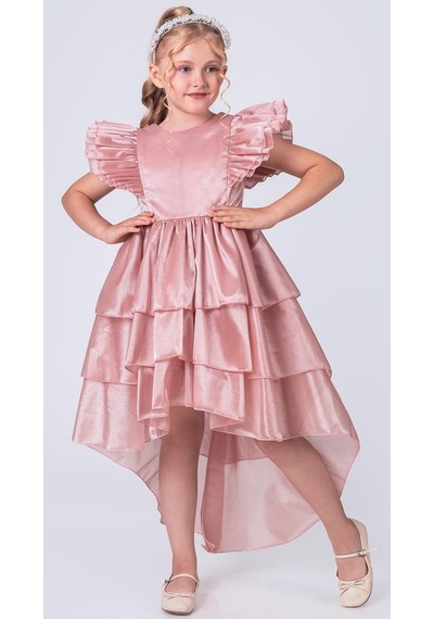 Mnk Baby & Kids Kız Çocuk Kuyruklu , Taçlı Vragia Abiye Elbise M00745 Gülkurusu