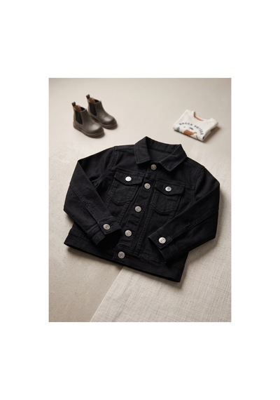 Deniva Kids Siyah Halley %100 Pamuklu Düğmeli Cepli Jean / Denim Kot Ceket