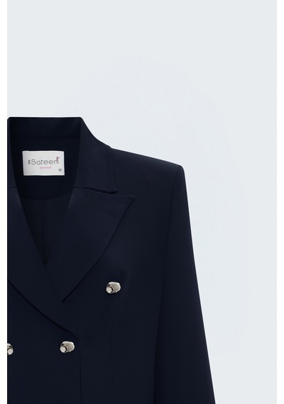 Sateen Düğmeli Klasik Ceket - Lacivert-137933