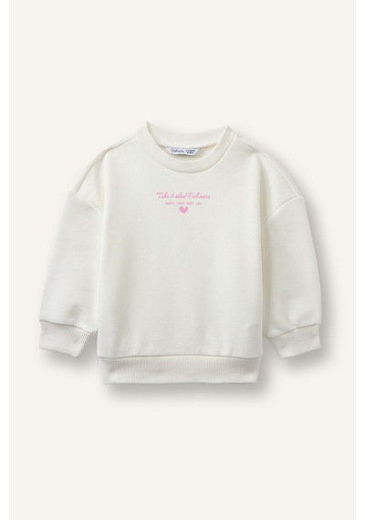 Defacto Baskılı Bisiklet Yaka Kalın Kumaş Sweatshirt Kız Bebek I5084a526auer85 Ekru-er85