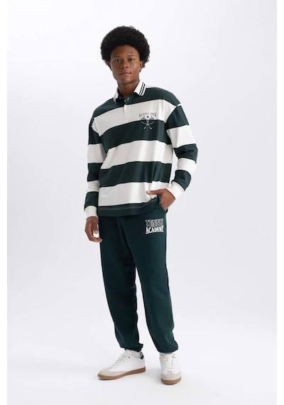 DeFactoFit Boxy Fit Çizgili Uzun Kollu Polo Tişört A9874AX23WNGN796