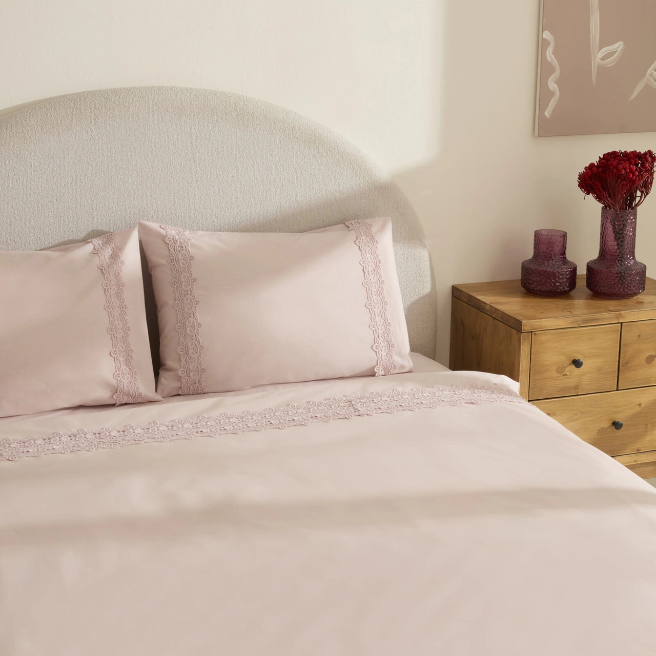 Karaca Home Nuvia Güpürlü Çift Kişilik Nevresim Takımı Pudra Pudra