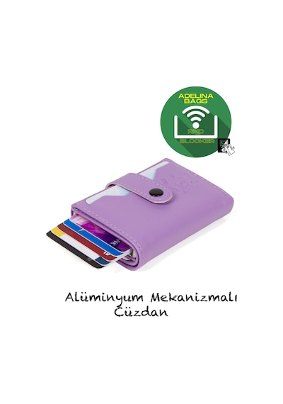 Adelina Bags Adelina Lila Nova Deri Mekanizmalı Çıt Çıtlı Kartlık Cüzdan Lila