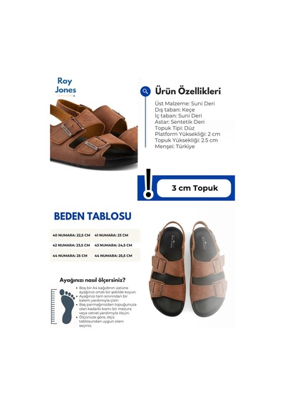 Roy Jones Barcelona Urban Taba Erkek Çift Tokalı Günlük Sandalet 5003