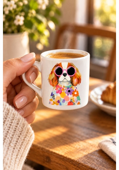 Havalı Köpek Desenli 6'lı 12 Parça Kahve Fincanı Seti - Hediye Porselen Kahve Fincanı Seti Dog White