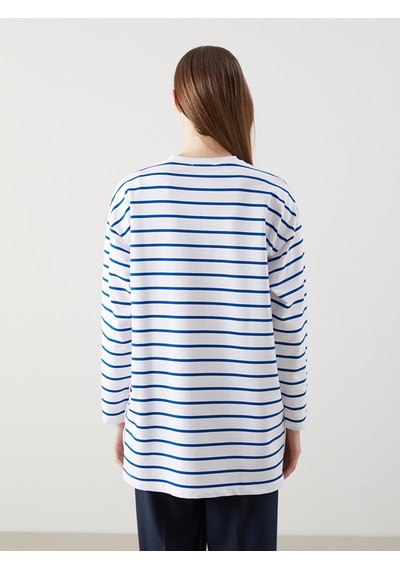 Lcw Modest Mavi Bisiklet Yaka Çizgili Kadın Sweatshirt Tunik