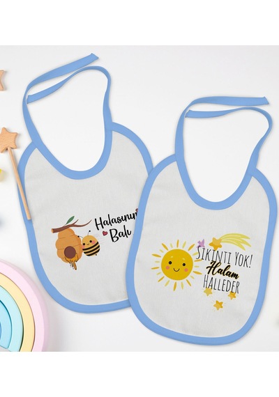 BK Kids Hala Tasarımlı 2’li Mavi Mama Önlüğü-1 Mavi