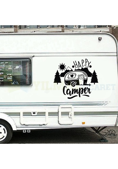 Mutlu Kampçılar Güneş Dağ Kamp Araba Karavan Çekme Oto Sticker Etiket Yapıştırma