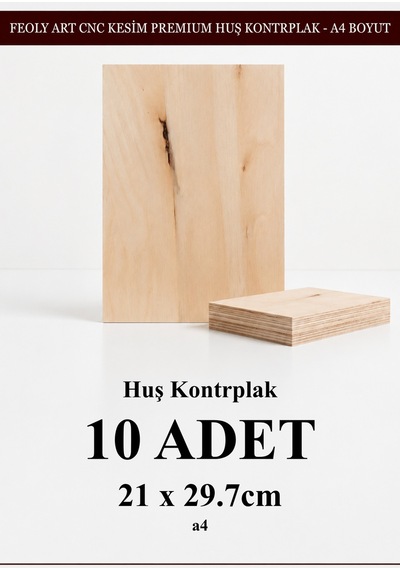 - Huş Kontrplak 10 Adet - A4 21 X 29.7 Cm - 4 Mm Cnc Kesim Lazer Kesim - Yakma - Hobi Seti
