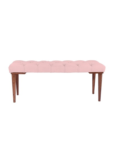 Gazzini Classic Retro Gürgen Ayak Chester Model Kapitoneli Pembe Puf Bench - Ceviz Ayak