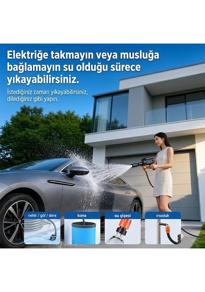 Ezere Turbowash Şarjlı 60 Bar Yüksek Basınçlı Oto Araba Bahçe Yıkama Ve Temizleme Tabancası Makinesi