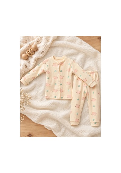 Cerenbebe Kız Çocuk Pijama Takımı Kuzu Desenli Krem Cerenbebe Kız Çocuk Pijama Takımı Kuzu Desenli Krem