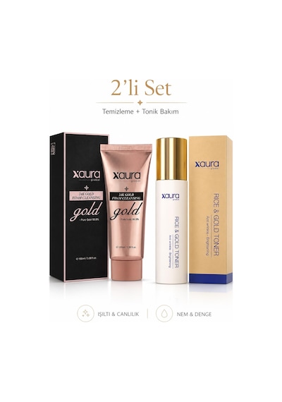 Xaura Global 24k Gold Yüz Temizleme Köpüğü Ve Rice Gold Toner Seti
