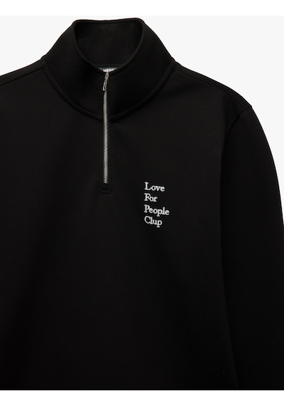 Koton Uzun Kollu İşlemeli İnterlok Kumaş Yarım Fermuarlı Sweatshirt Siyah 5sam70046mk Siyah