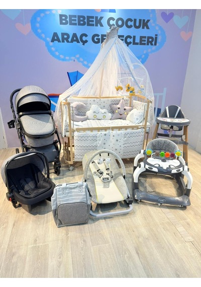 Yeni Doğan Love Grand Bebek Çeyiz Seti Bebek Arabası Puset Ahşap Beşik Mama Sandalyesi...