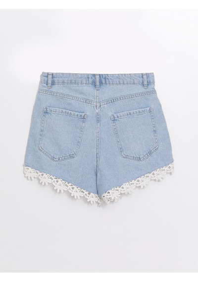 Lcw Jeans İndigo Yüksek Bel Standart Fit Yırtık Detaylı Kadın Jean Şort