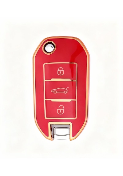 Autohan Keys Peugeot 208 301 307 308 508 2008 3008 Partner Van Sustaıı Lüx Nano Kırmızı Altın Anahtar Koruma Kılıfı