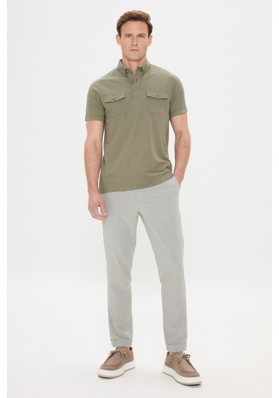Erkek Hakı Slim Fit Dar Kesim %100 Pamuk Polo Yaka Tişört Haki