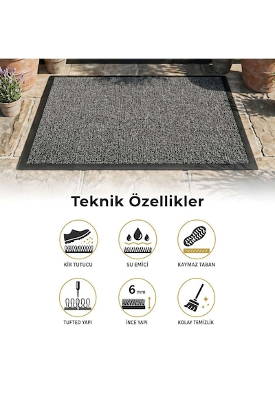 Aquila Pc Tabanlı Polipropilen Kapı Önü Temizlik Paspası Gri 80x120 Cm gri