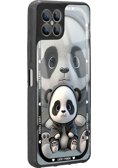 Omix X600 White Lucky Panda Tasarımlı Glossy Telefon Kılıfı Siyah