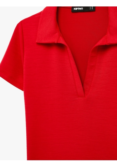 Koton Regular Fit Kısa Kollu Kesik Polo Yaka Tişört Kırmızı 6sak50190ek Kırmızı