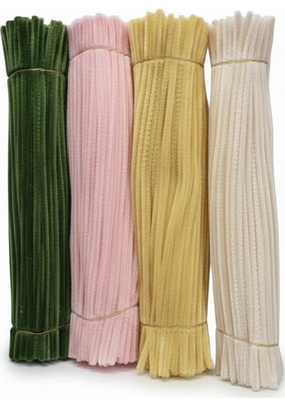 100 Adet Pastel Tonlarda Şönil Buket Çiçek Yapım Seti Kiti + Çiçek Bandı , Çiçek Teli , Tomurcuk Set