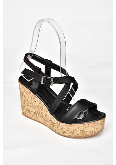 Fox Shoes S996054409 Siyah Dolgu Topuklu Kadın Ayakkabı